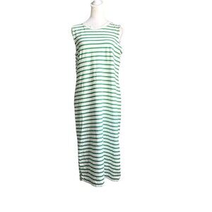 Everlane Striped Midi Dress S White Green Organic Cotton Sleeveless Minimalist